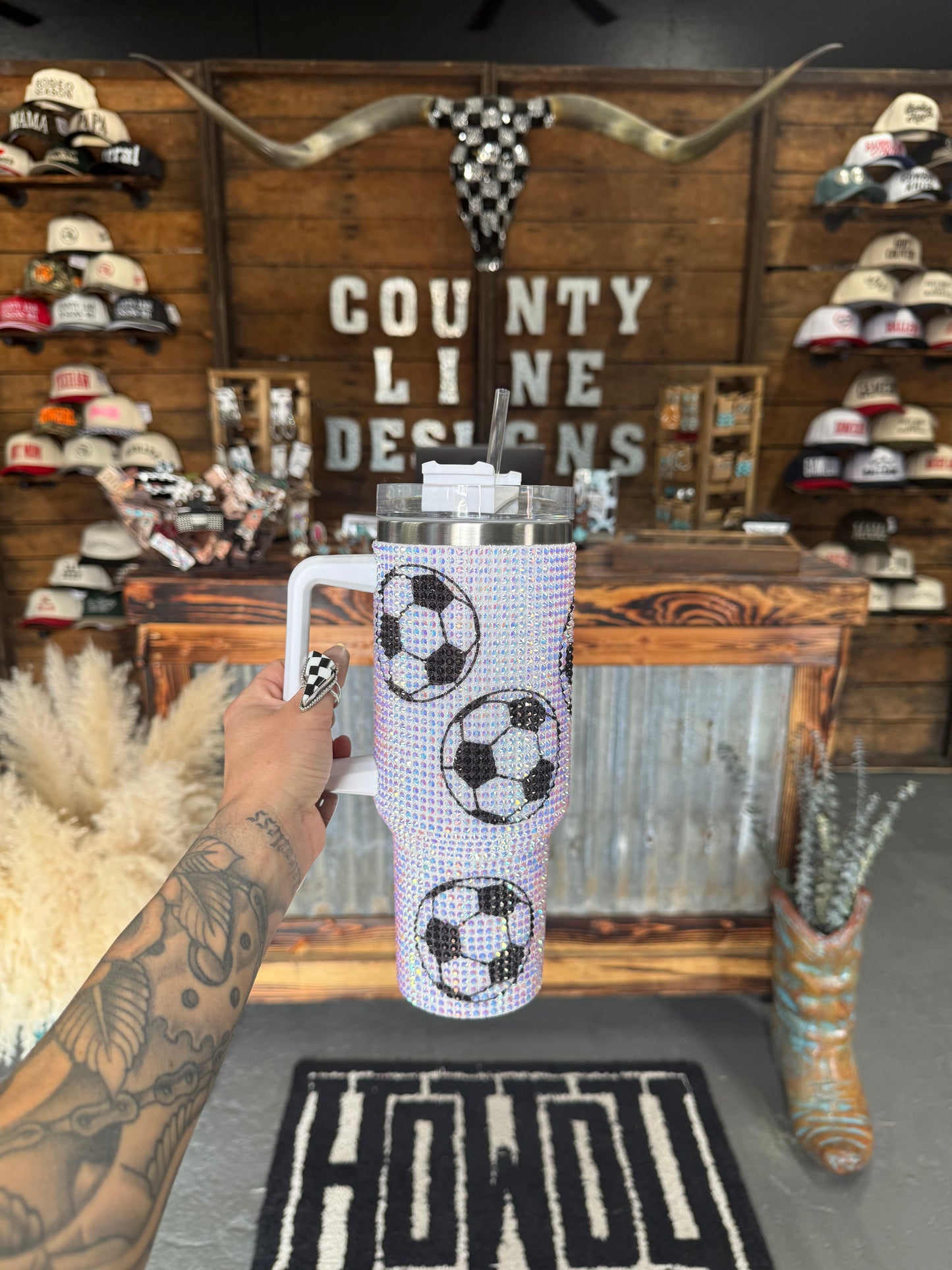 Rhinestone Soccer Ball Tumbler
