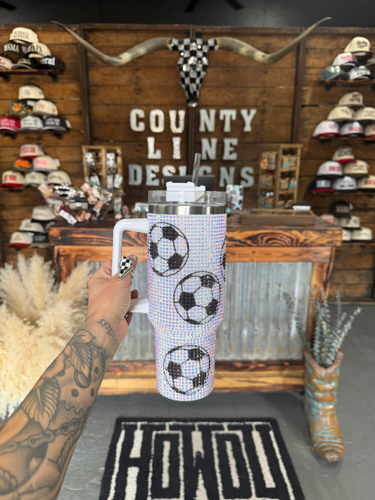Rhinestone Soccer Ball Tumbler