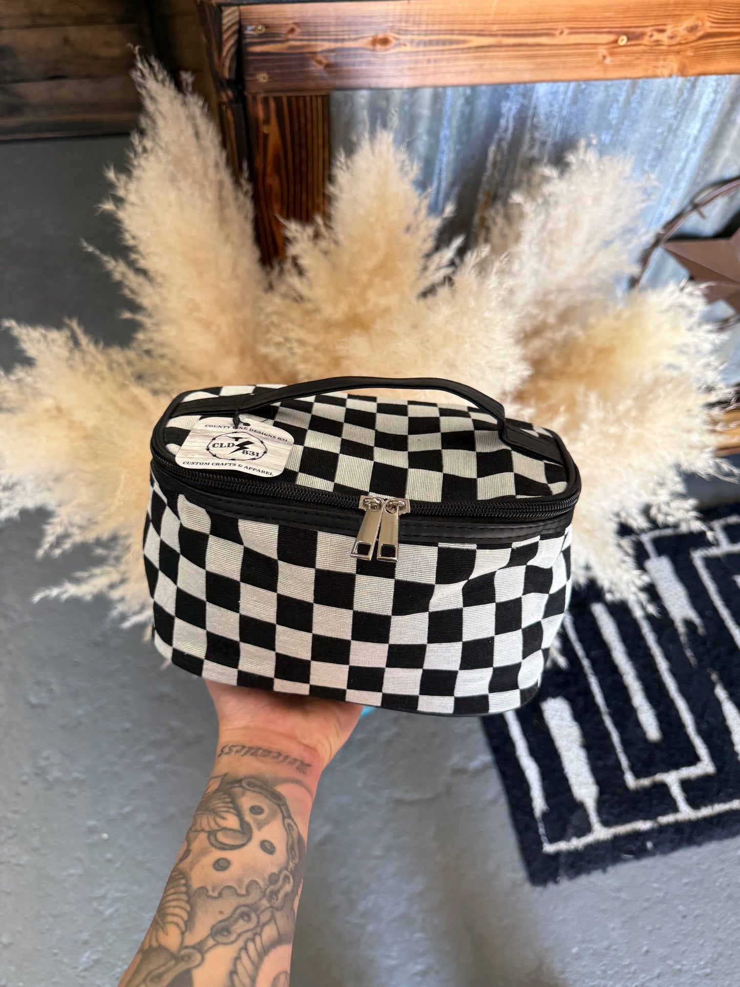 Checkered Makeup Bag