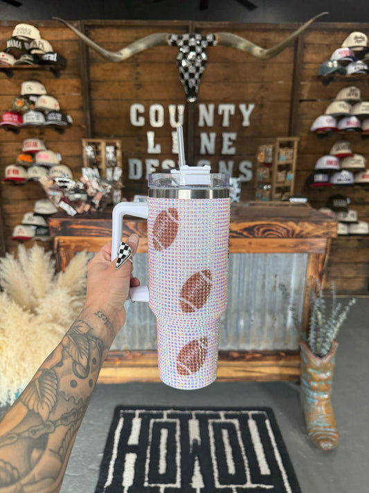 Rhinestone Football Tumbler