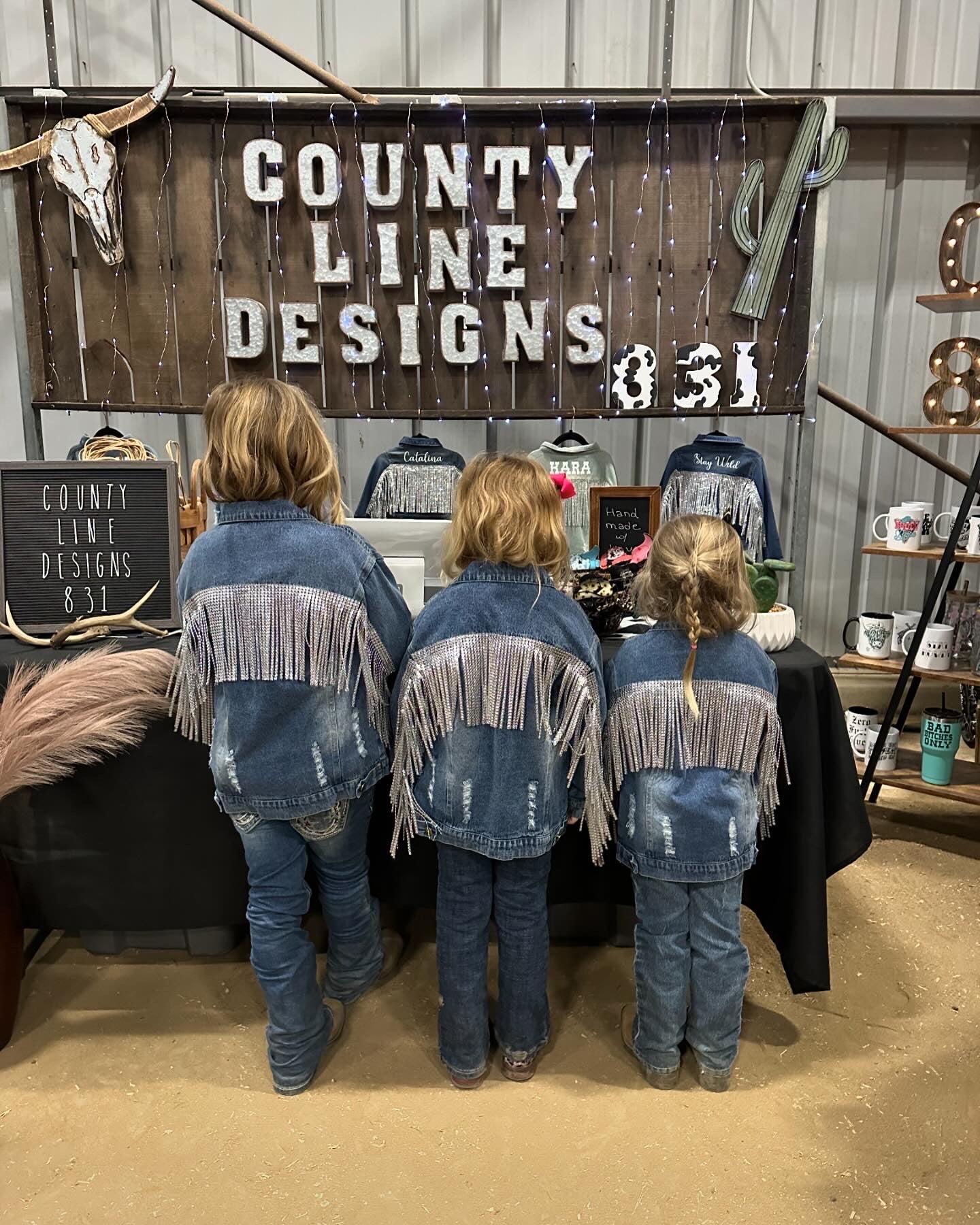 Girls Distressed Rhinestone Fringe Jean Jacket