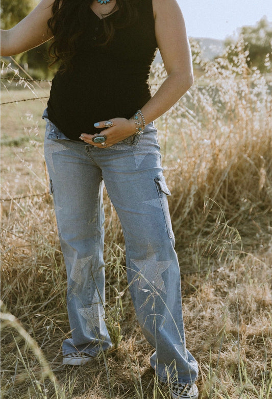 Rhinestone Cargo Jeans