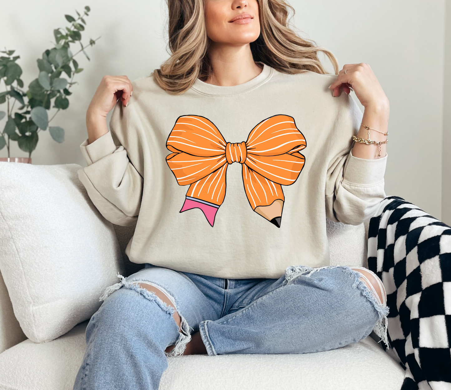 Tan Adult Pencil Crewneck