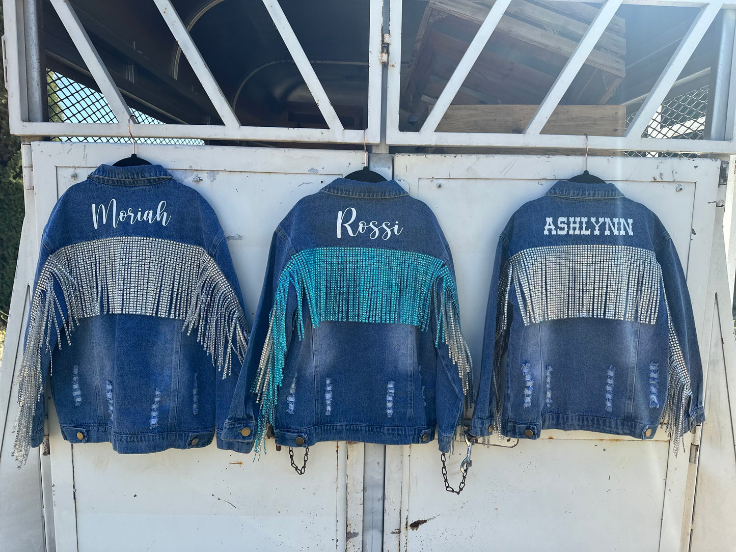 Girls Distressed Rhinestone Fringe Jean Jacket