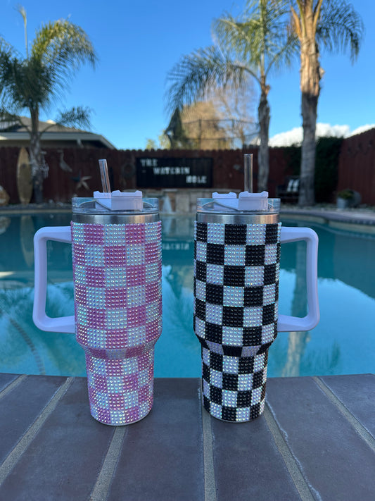 Checkered Rhinestone Tumbler