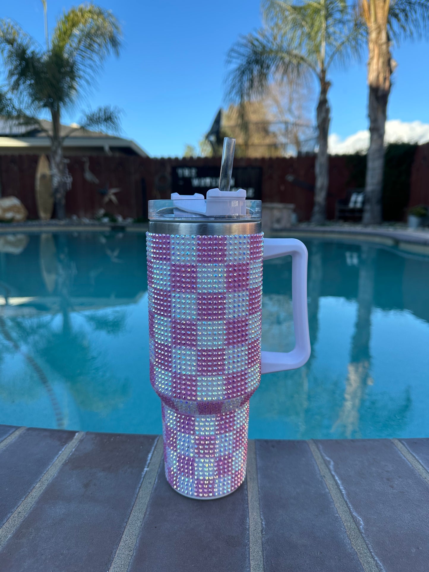 Checkered Rhinestone Tumbler