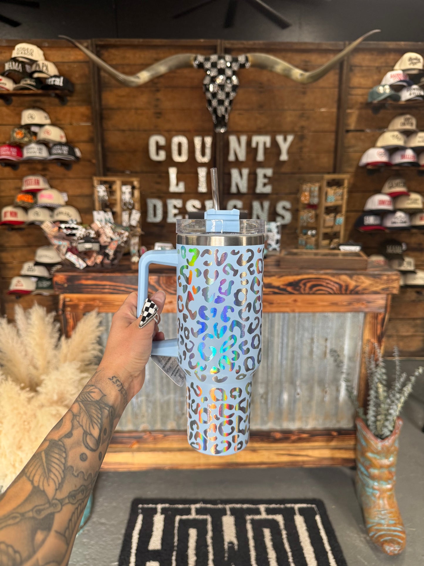 Blue Leopard Holographic Tumbler