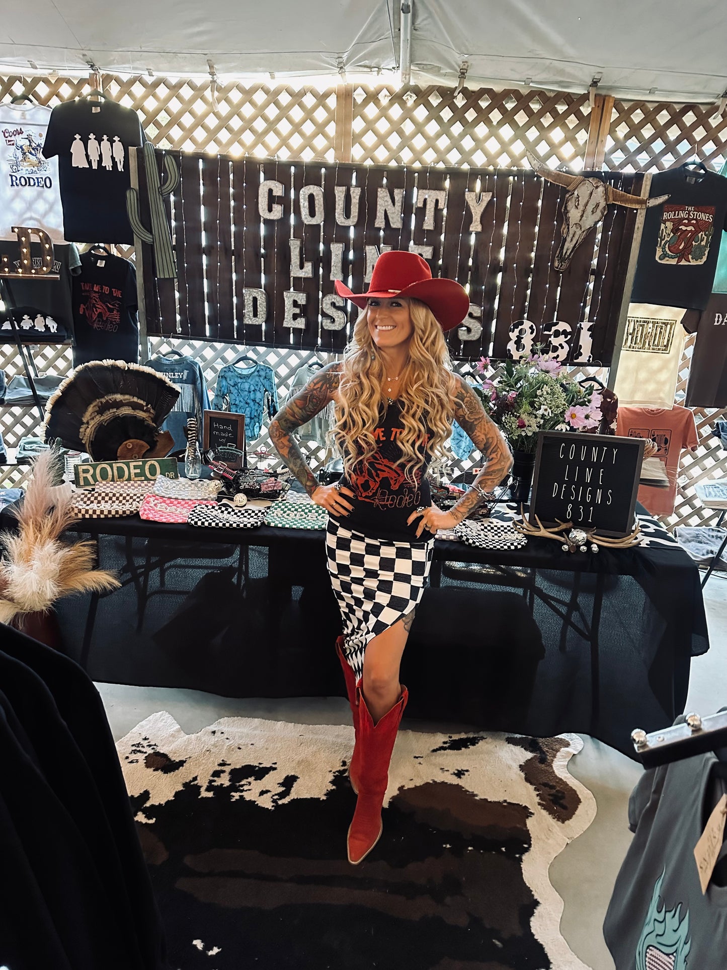 Checkered Slit Skirt