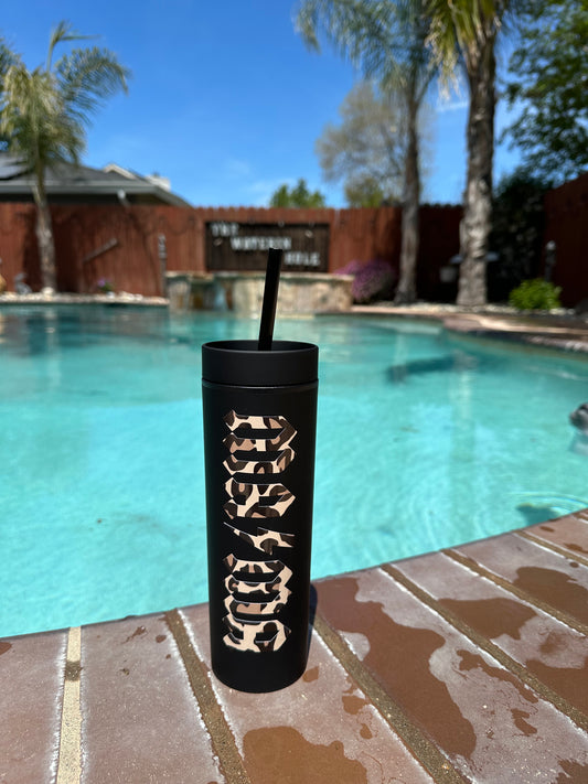 Mama Leopard Skinny Tumbler