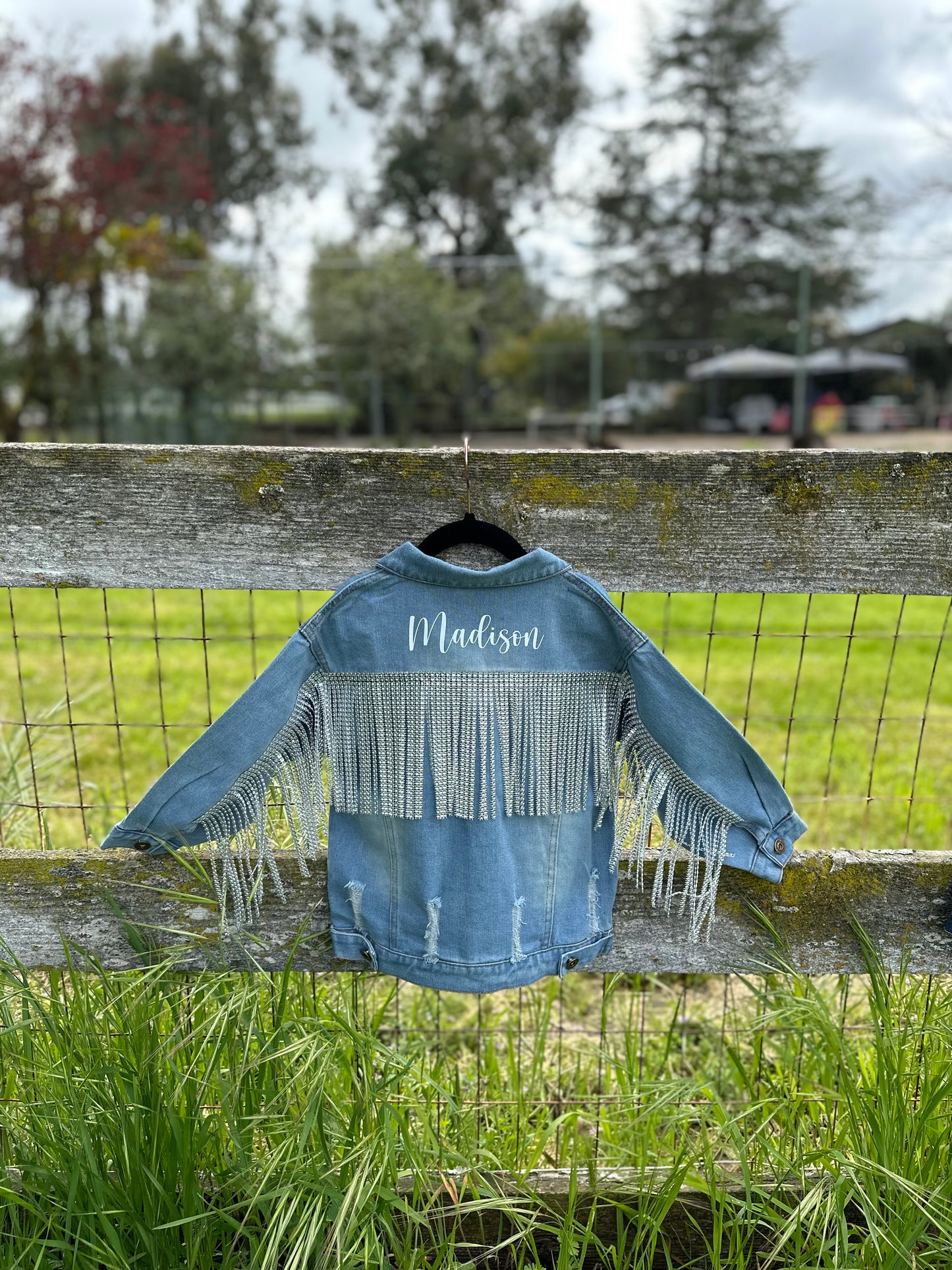 Toddler Distressed Rhinestone Fringe Jean Jacket