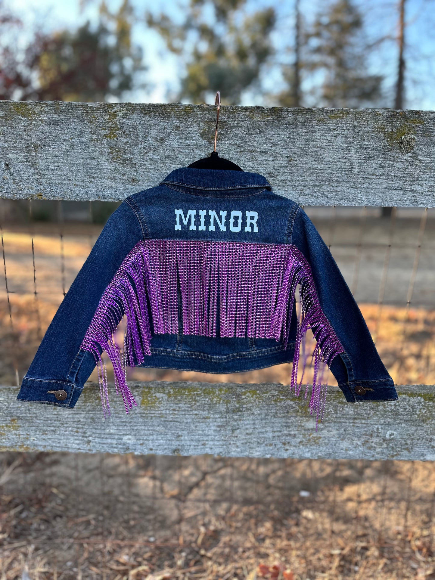 Toddler Rhinestone Fringe Jean Jacket Dark Wash