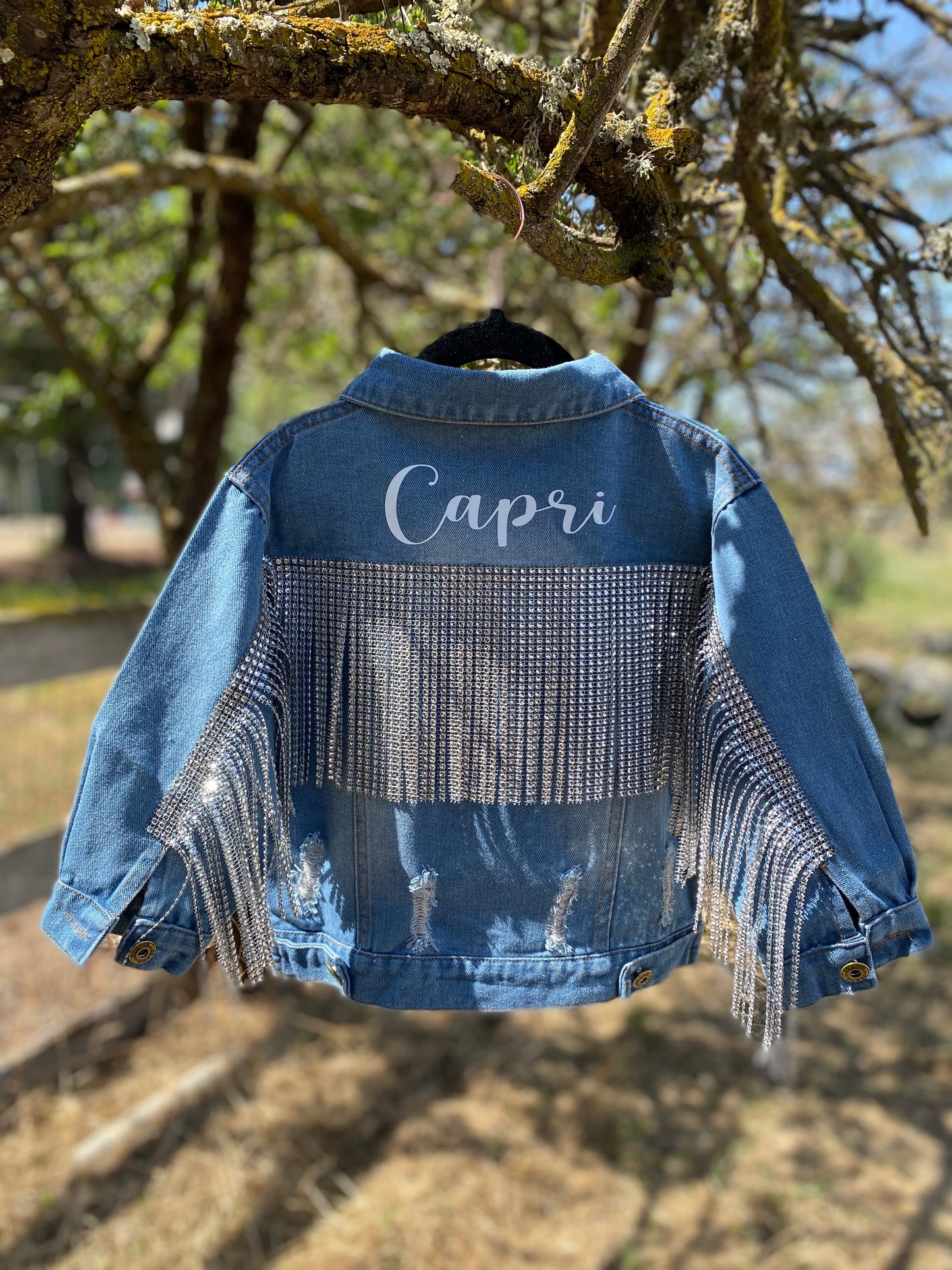 Toddler Distressed Rhinestone Fringe Jean Jacket