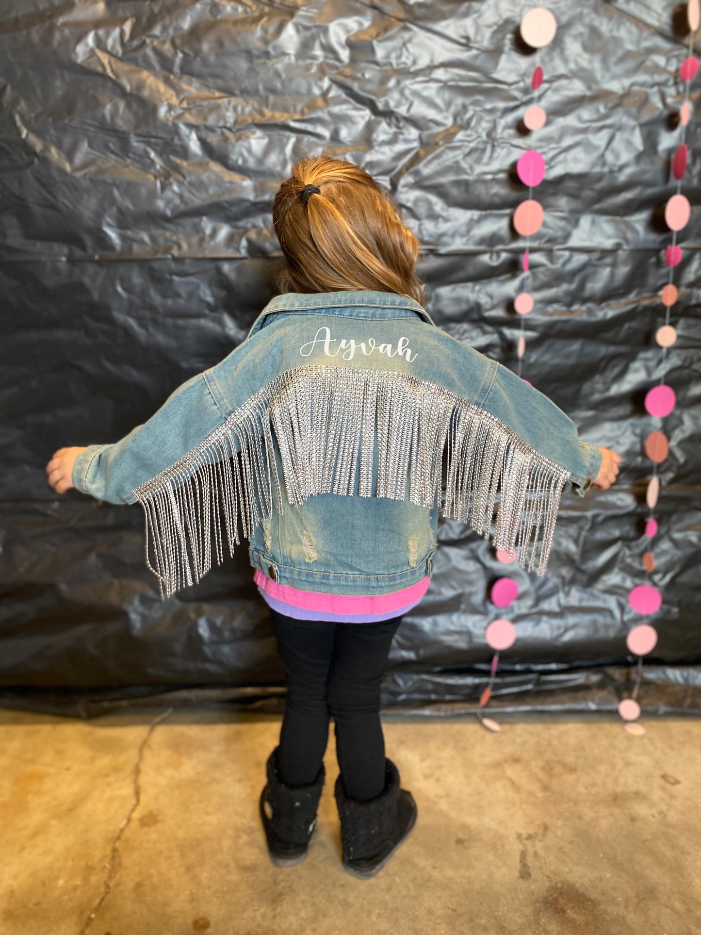 Toddler Distressed Rhinestone Fringe Jean Jacket