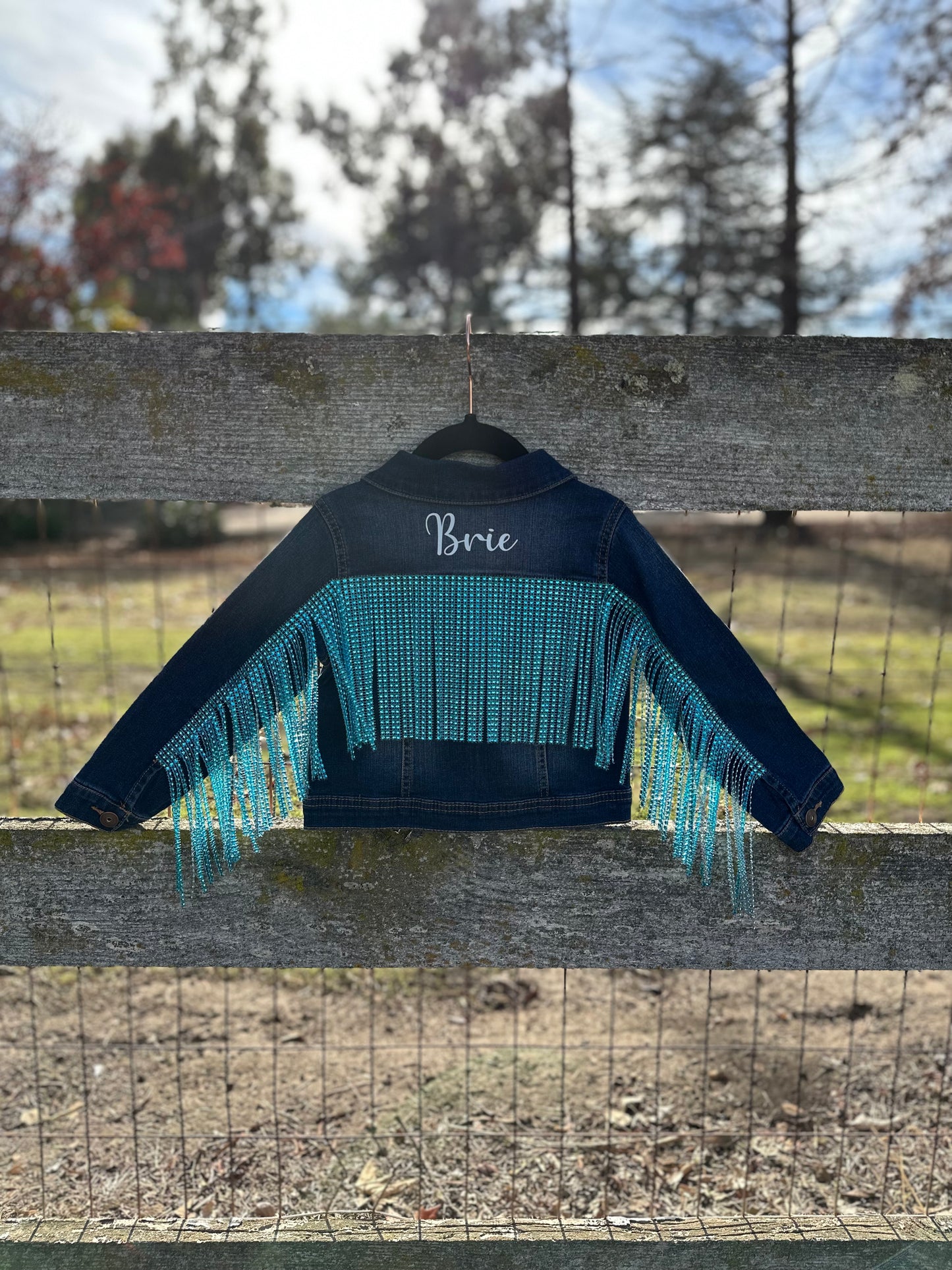 Toddler Rhinestone Fringe Jean Jacket Dark Wash