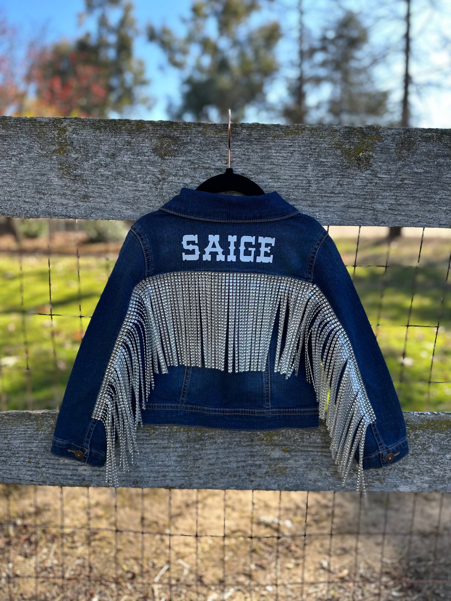 Toddler Rhinestone Fringe Jean Jacket Dark Wash