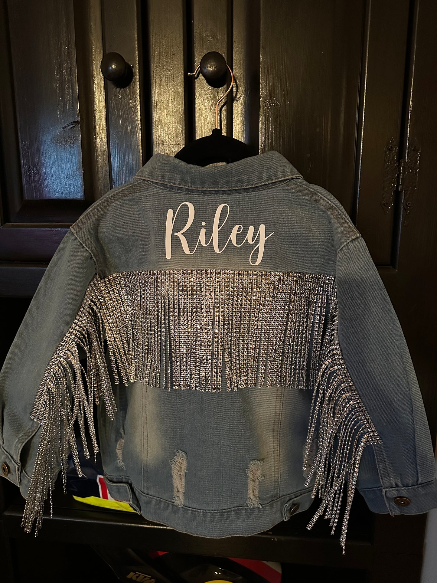 Toddler Distressed Rhinestone Fringe Jean Jacket