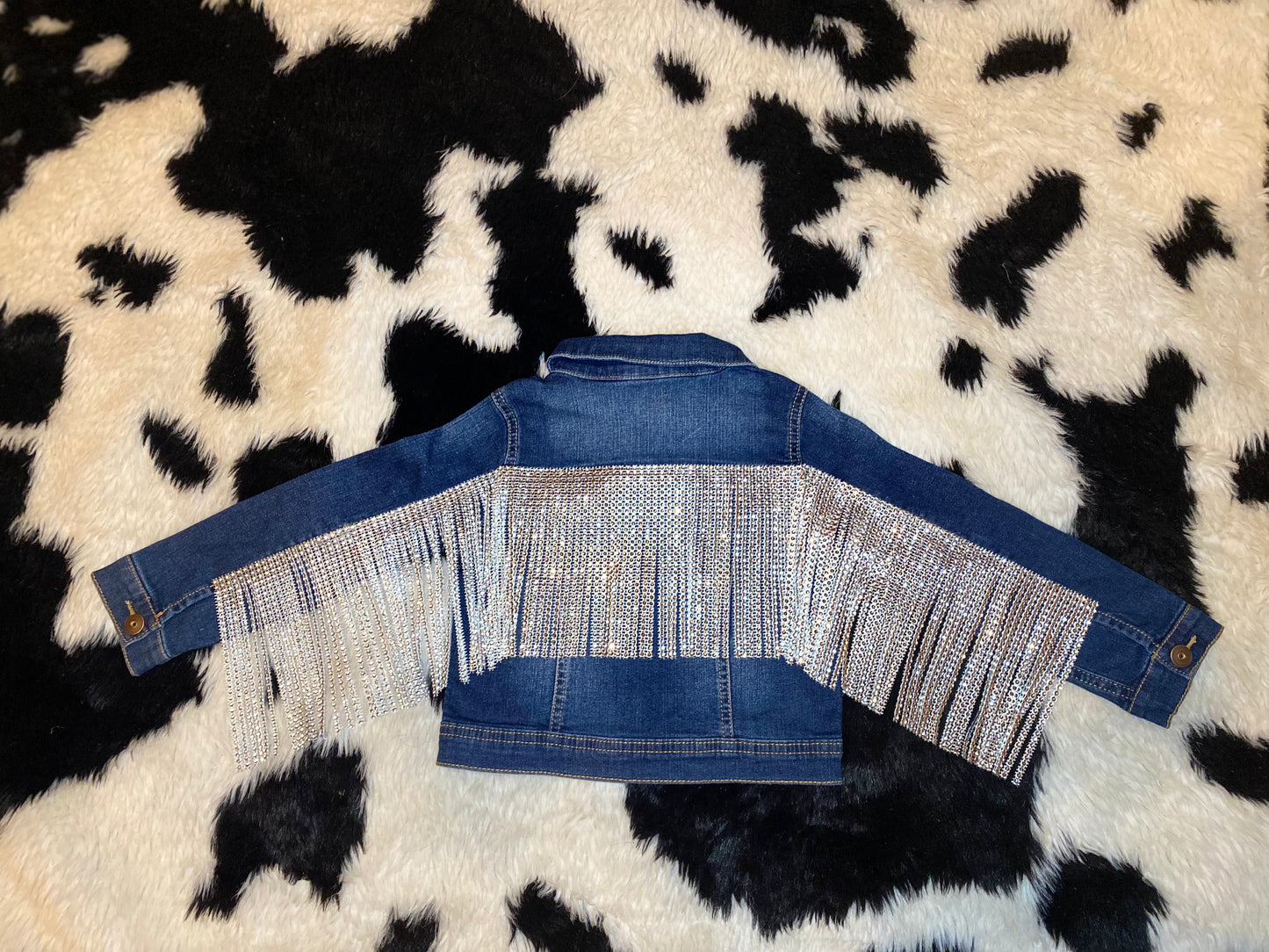 Toddler Rhinestone Fringe Jean Jacket Dark Wash