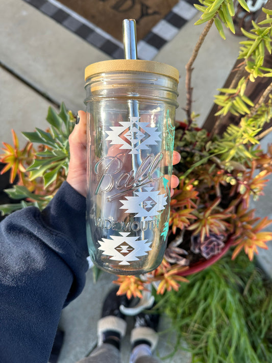 Western Aztec Glass Tumbler