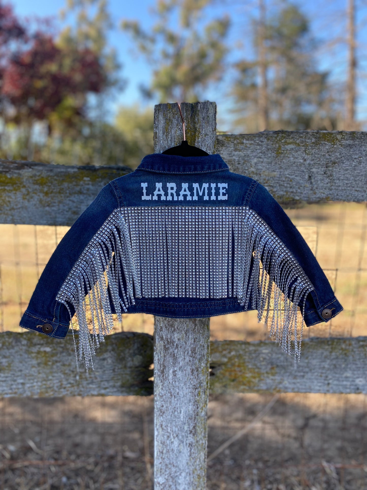 Toddler Rhinestone Fringe Jean Jacket Dark Wash