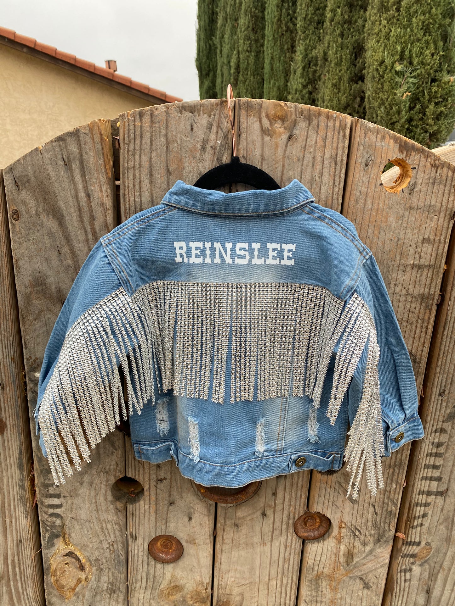 Toddler Distressed Rhinestone Fringe Jean Jacket