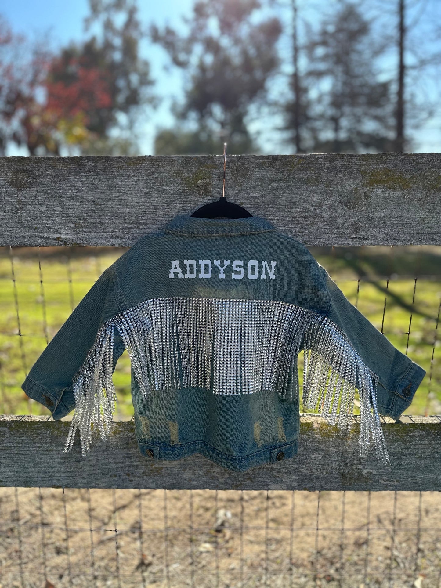 Toddler Distressed Rhinestone Fringe Jean Jacket
