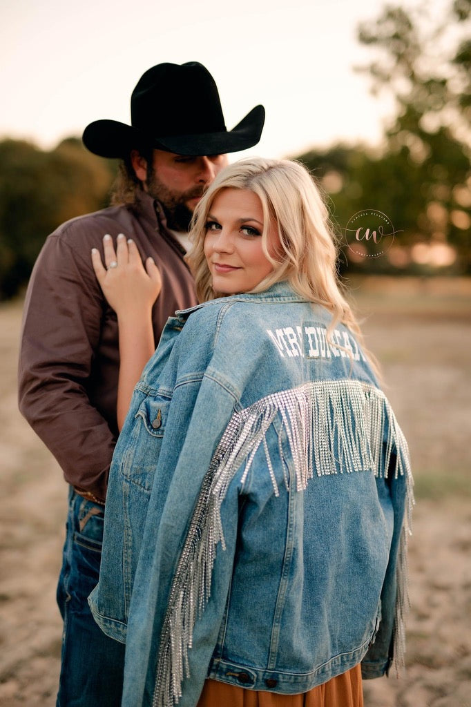 Adult Rhinestone Fringe Jean Jacket