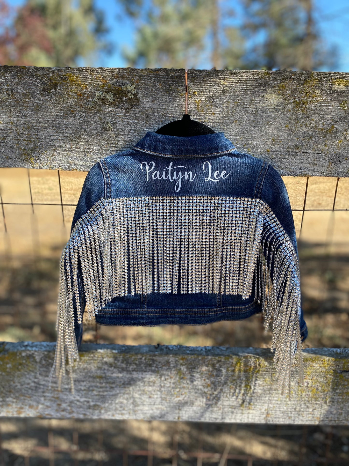 Toddler Rhinestone Fringe Jean Jacket Dark Wash