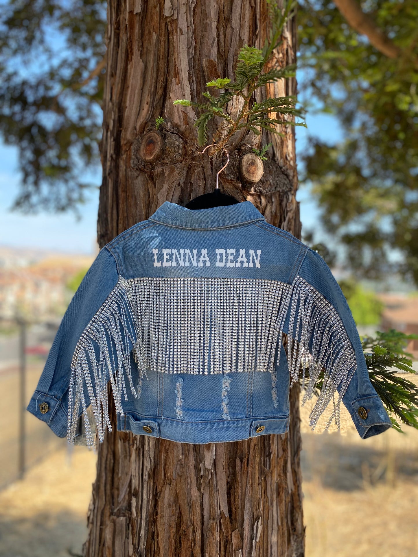 Toddler Distressed Rhinestone Fringe Jean Jacket