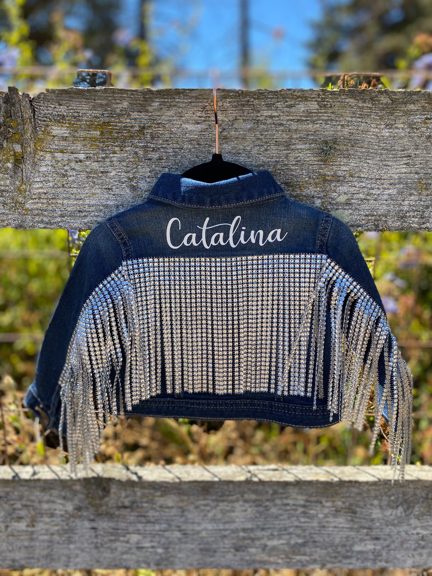 Toddler Rhinestone Fringe Jean Jacket Dark Wash