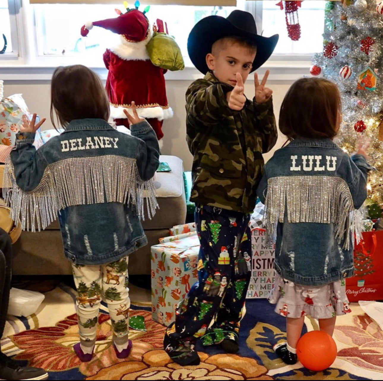 Girls Distressed Rhinestone Fringe Jean Jacket
