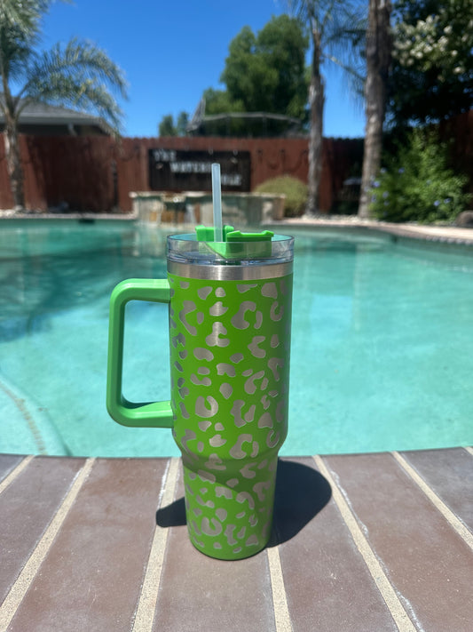 Green Leopard Engraved Tumbler