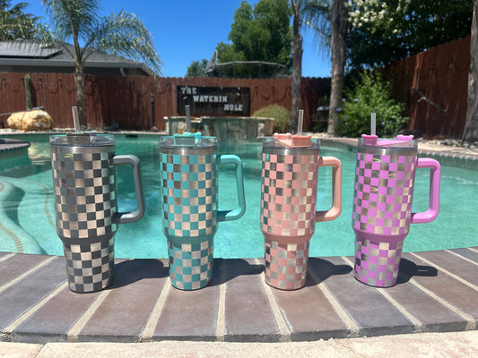 Checkered Engraved Tumbler