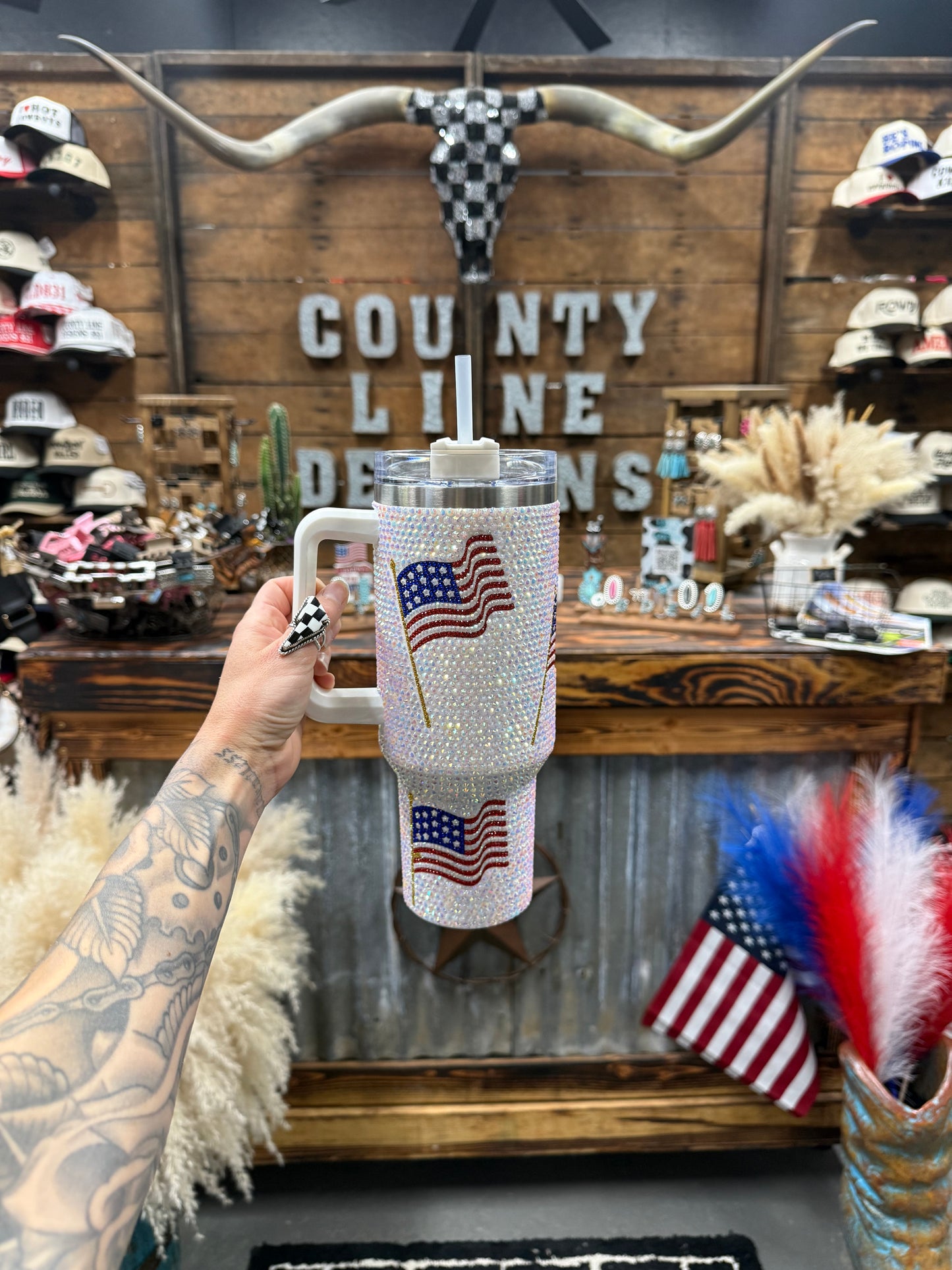 Grand Old Flag Rhinestone Tumbler
