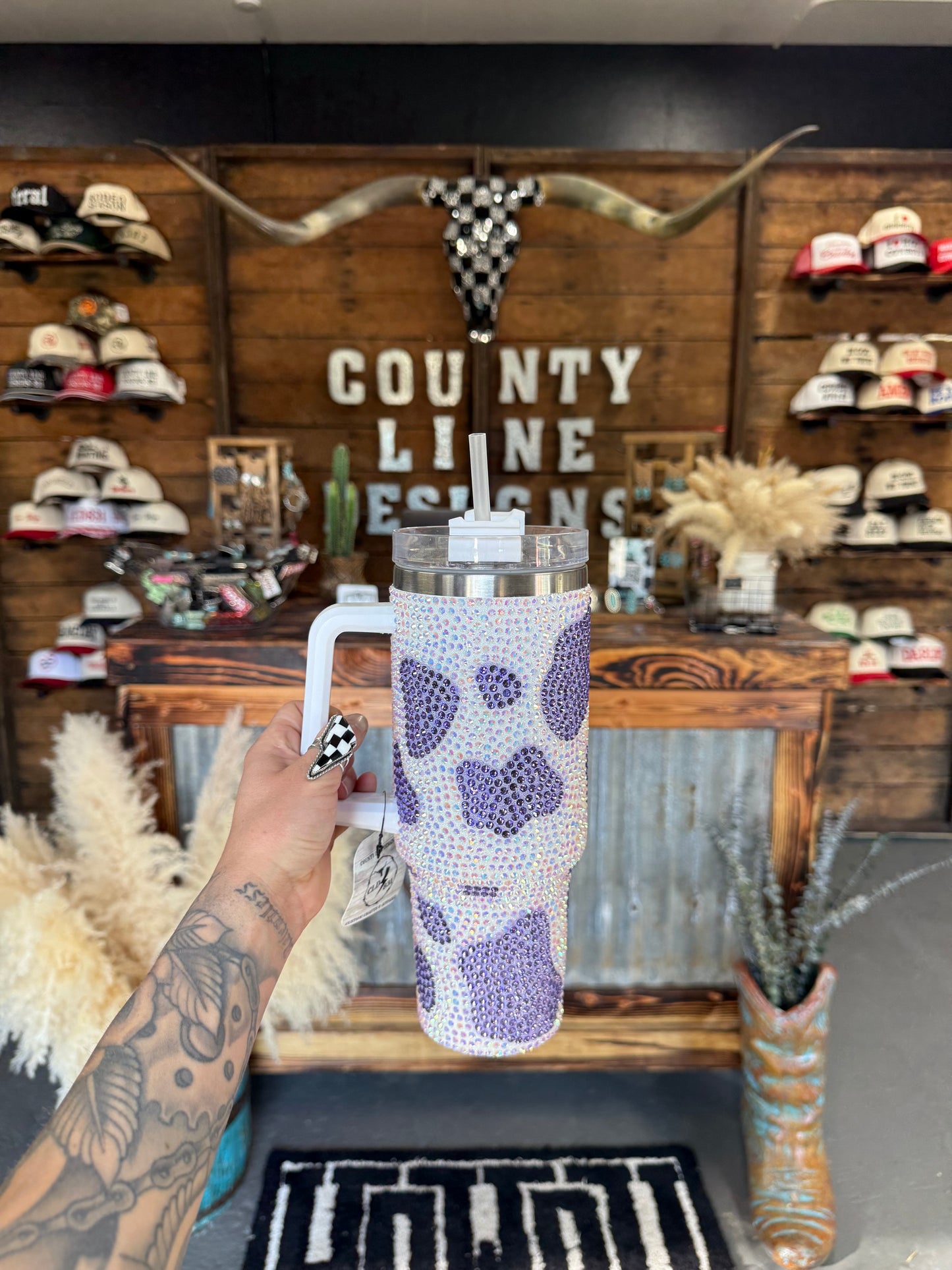 Rhinestone Cowprint Tumbler