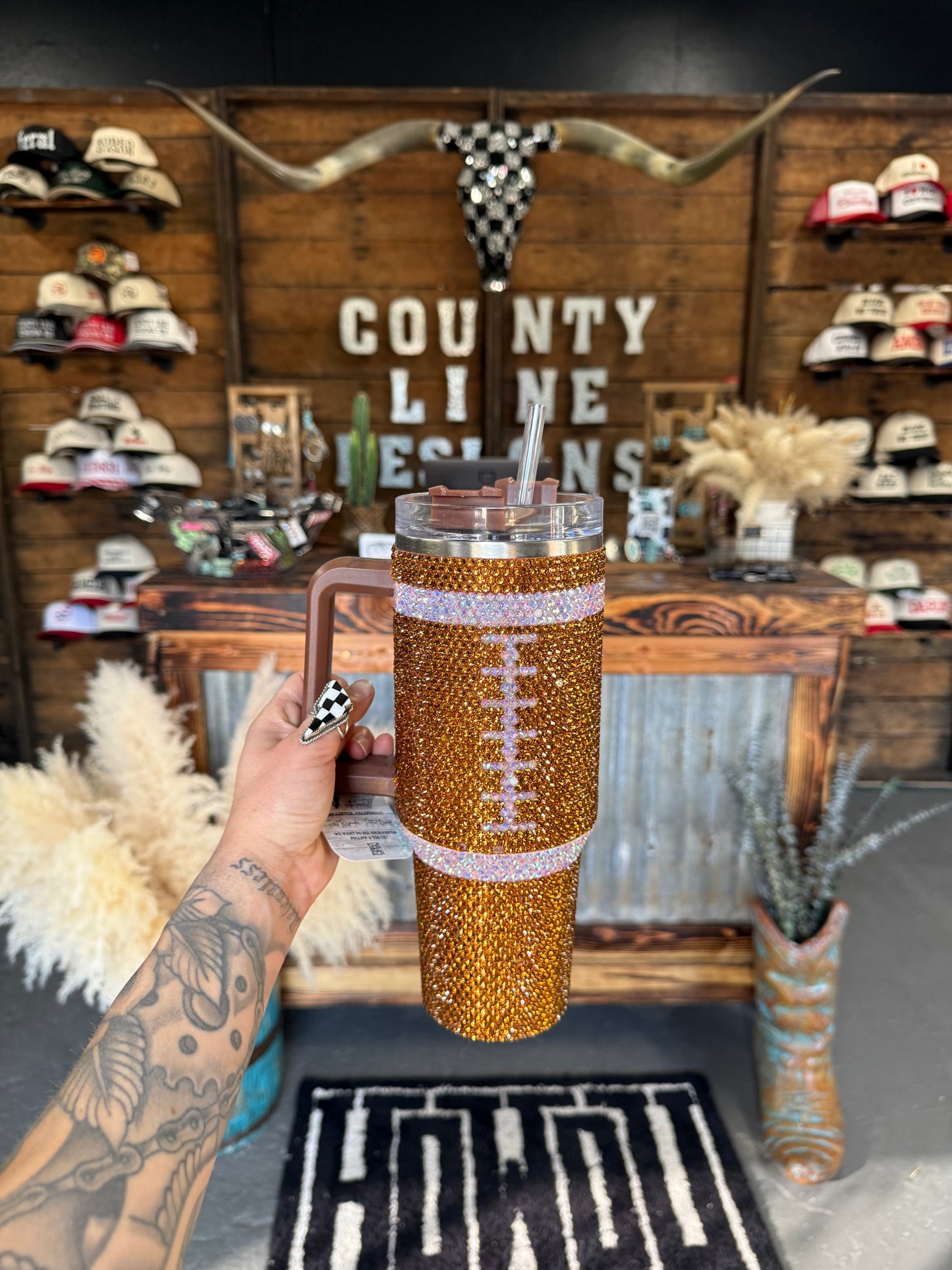 Rhinestone Football Tumbler