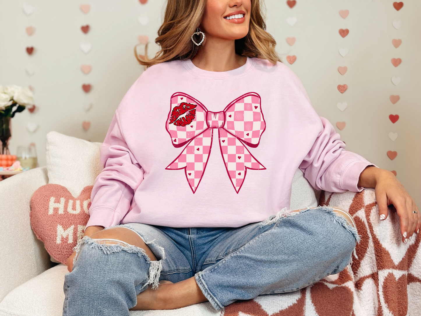 Checkered Kiss Crewneck