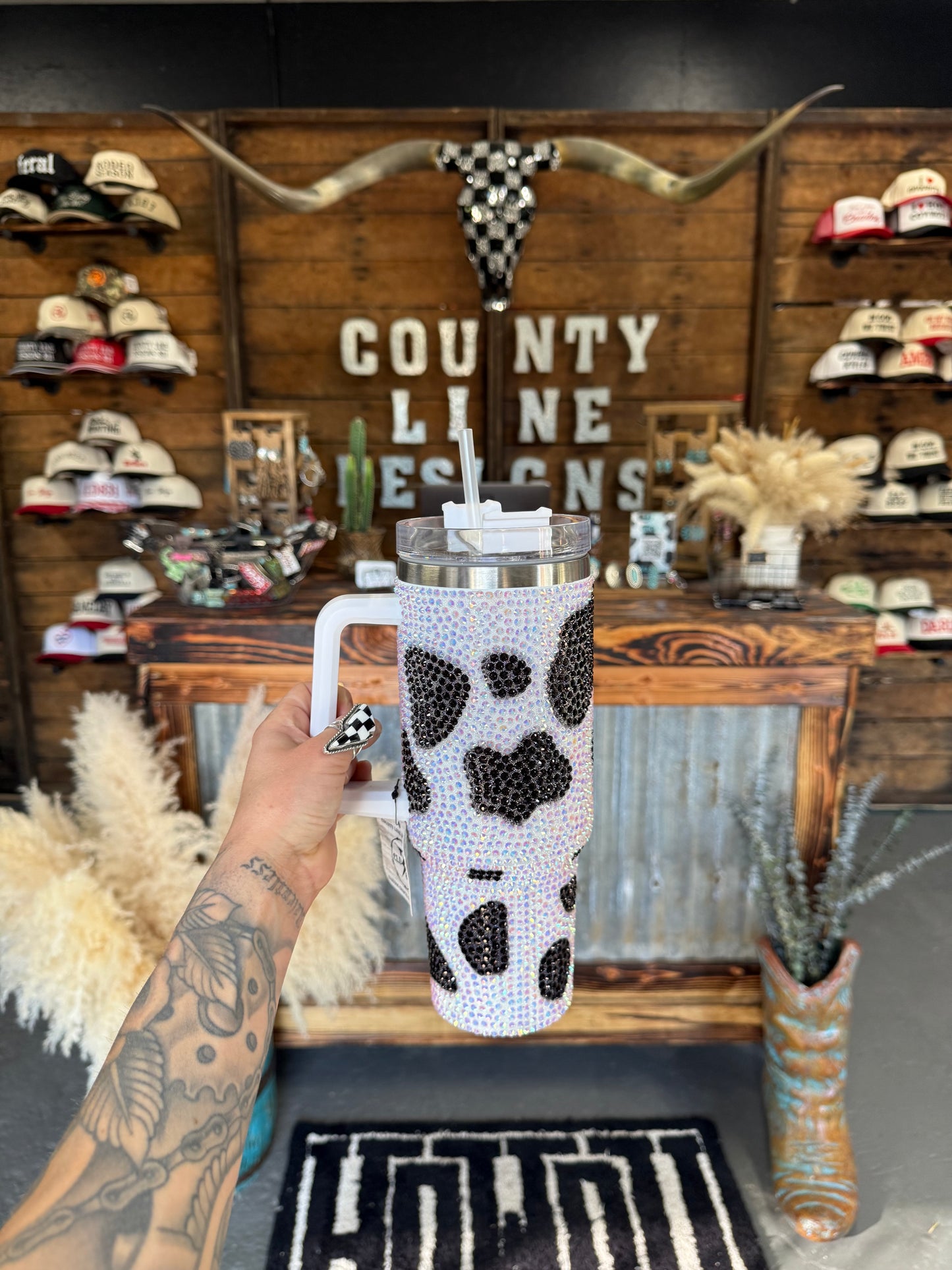 Rhinestone Cowprint Tumbler