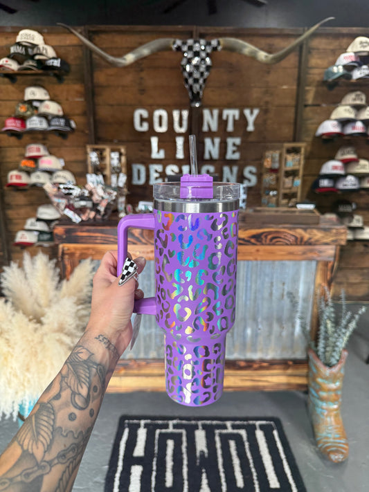 Purple Leopard Holographic Tumbler