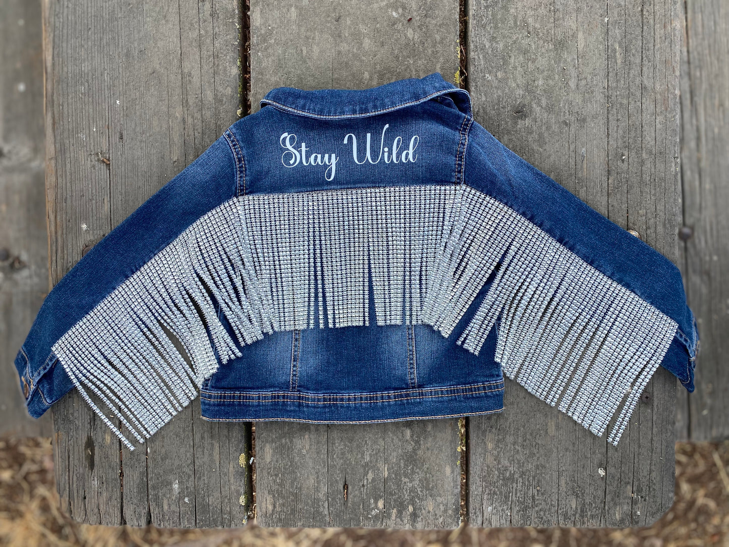 Toddler Stay Wild Rhinestone Fringe Jean Jacket