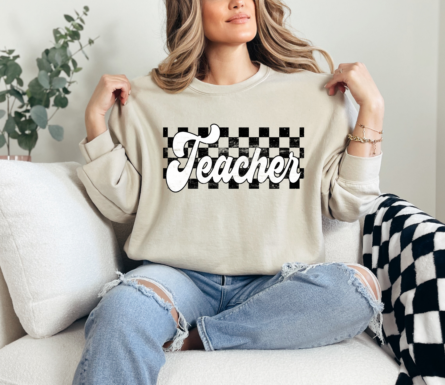 Checkered Teacher Crewneck