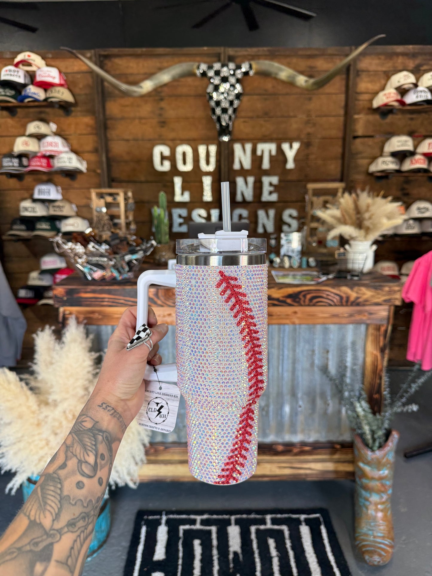 Rhinestone Baseball Tumbler
