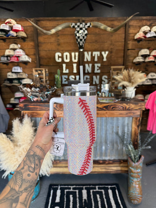 Rhinestone Baseball Tumbler