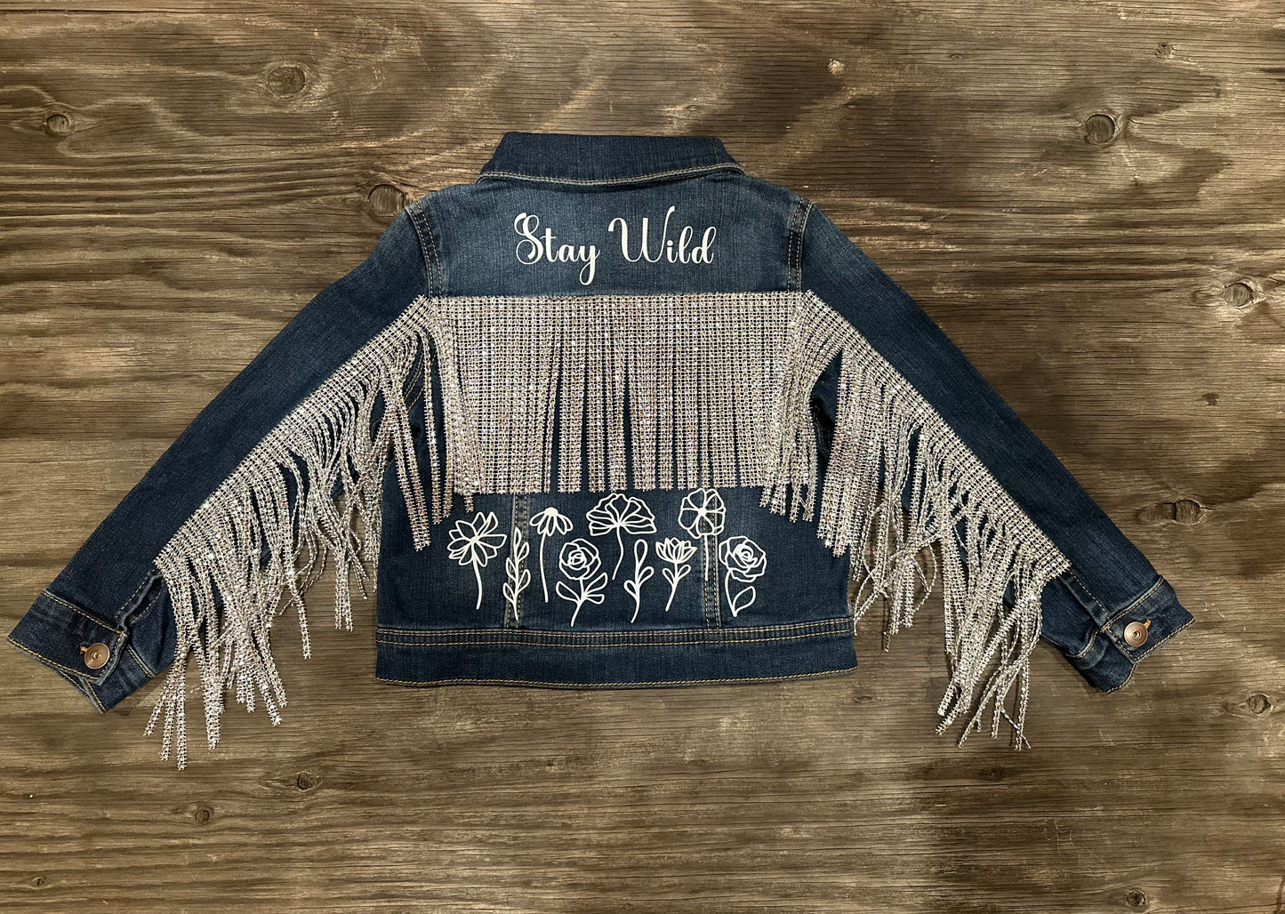 Toddler Stay Wild Rhinestone Fringe Jean Jacket