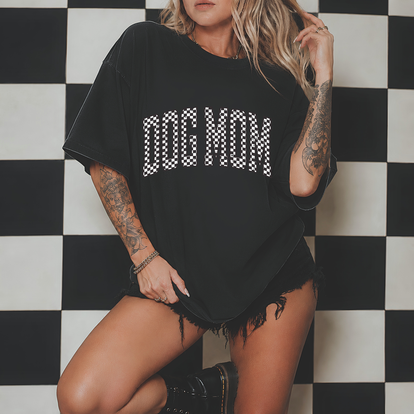Checkered Dog Mom Tee