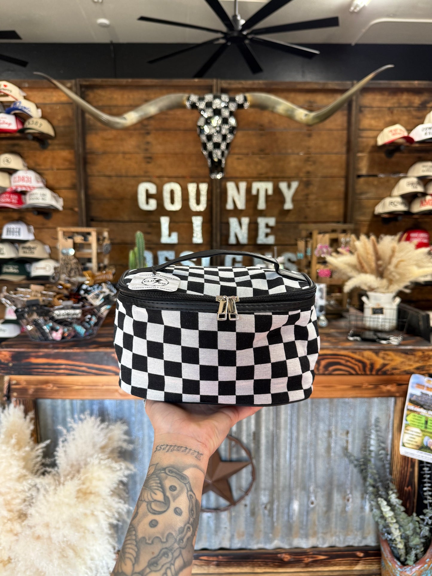 Checkered Makeup Bag