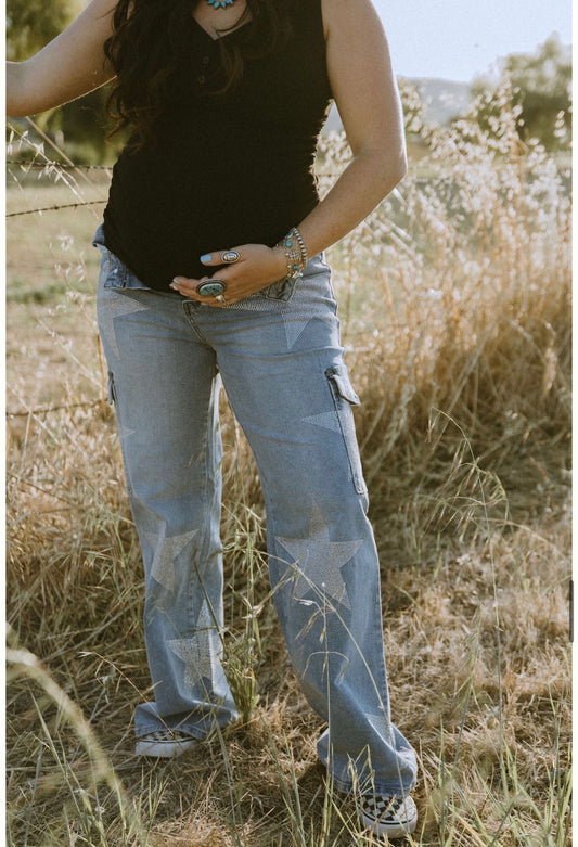 Rhinestone Cargo Jeans