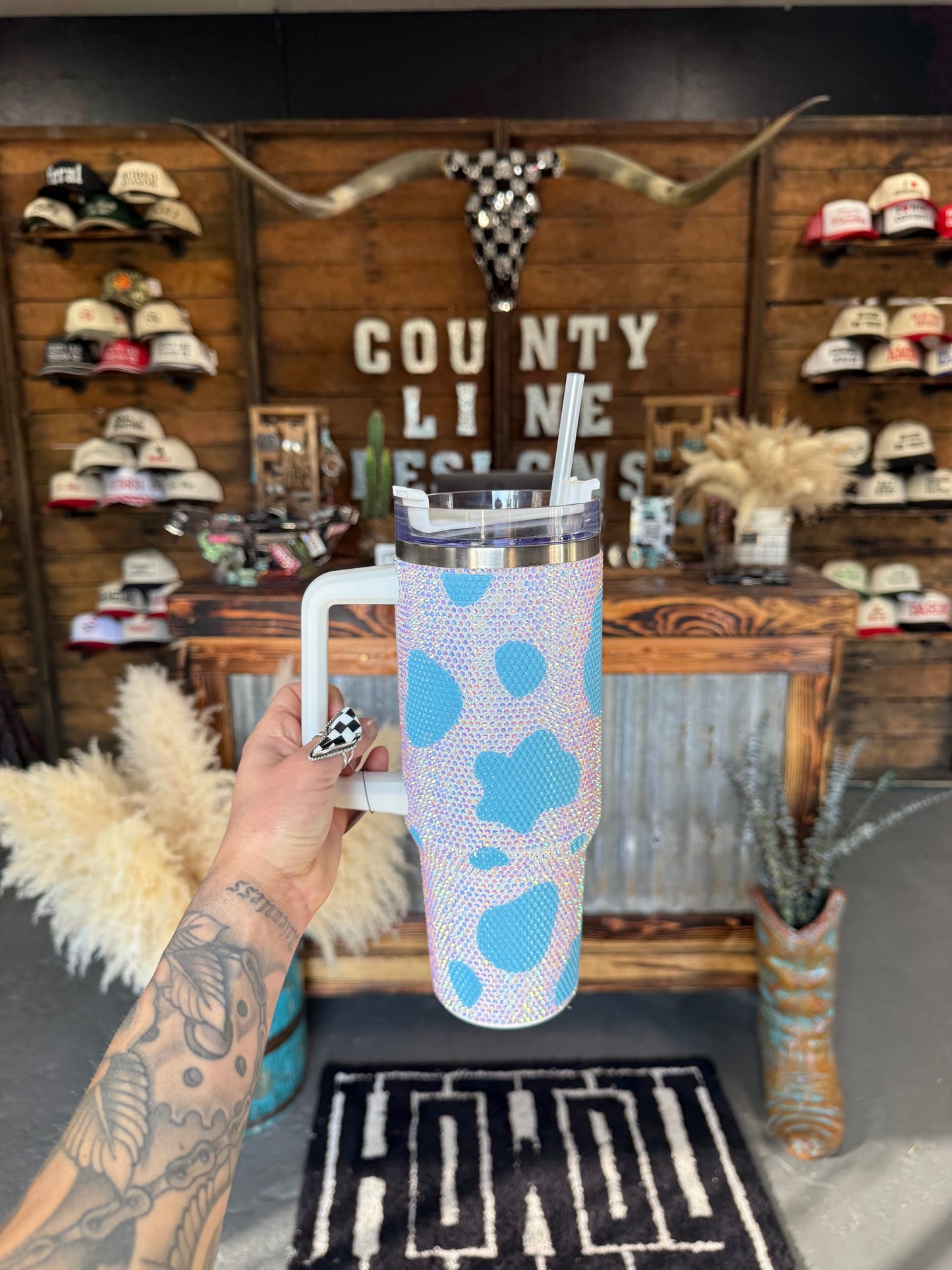 Rhinestone Cowprint Tumbler