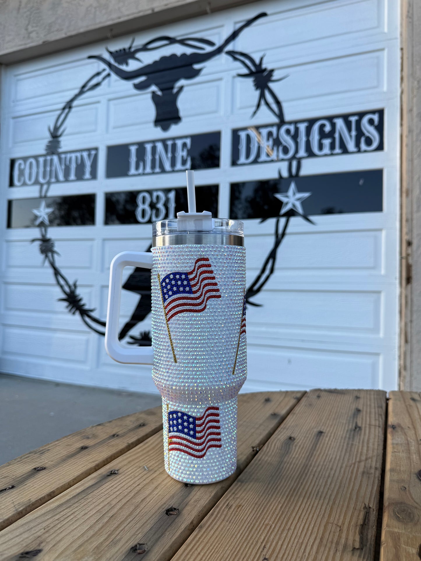 Grand Old Flag Rhinestone Tumbler