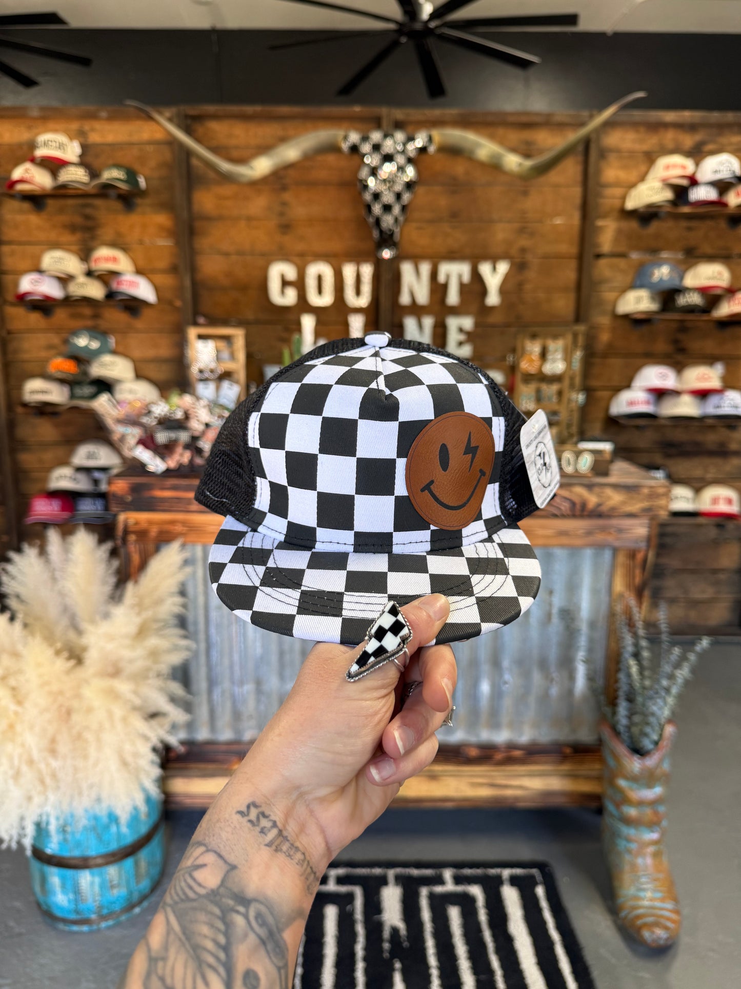 Checkered Smiley Youth Snapback