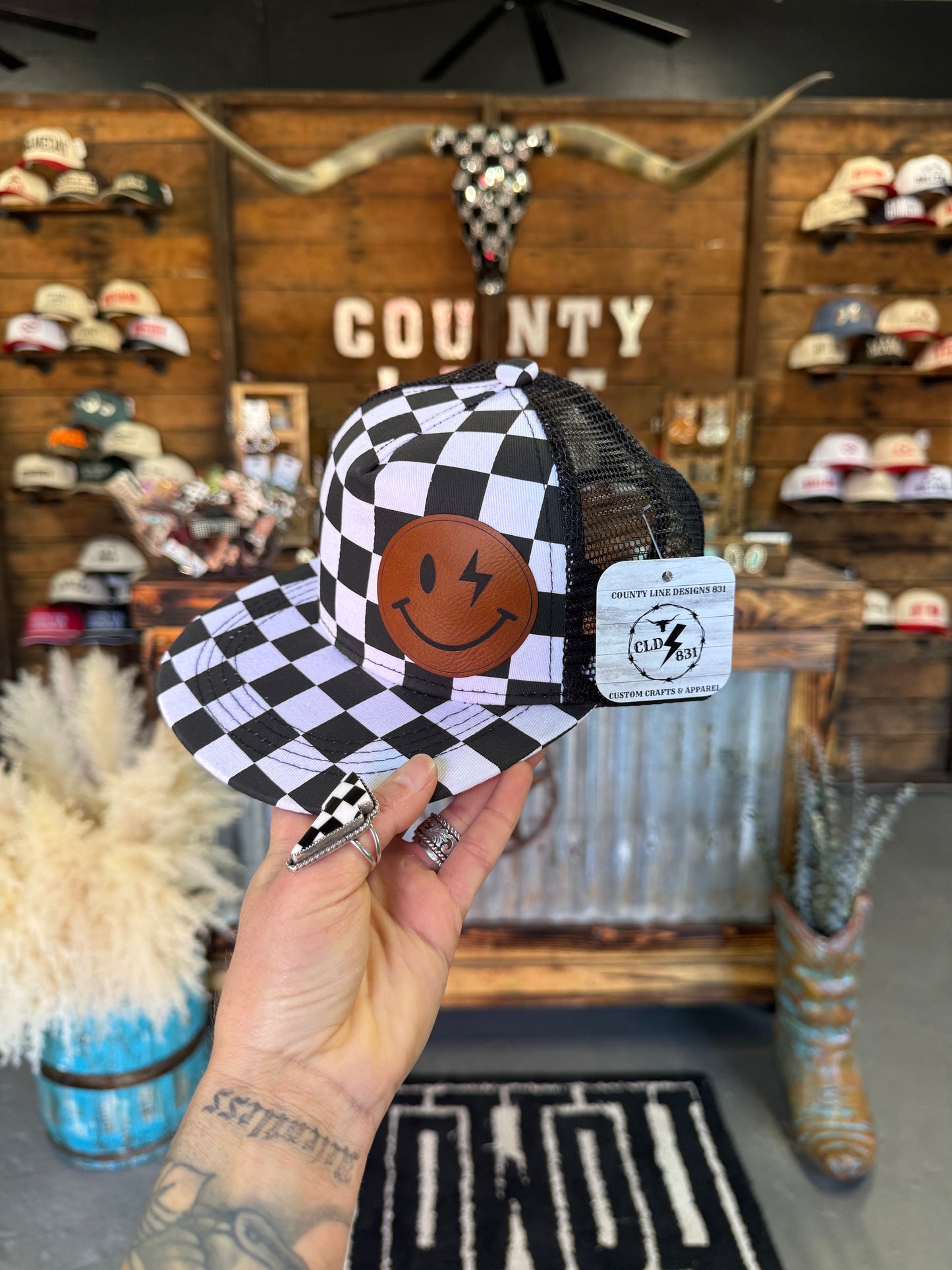 Checkered Smiley Youth Snapback